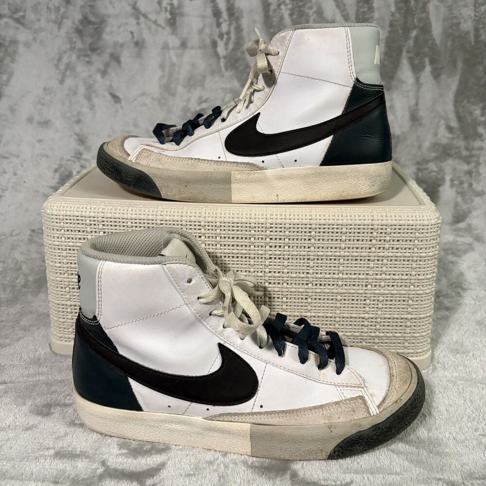 Nike Blazer Mid 77 Vintage White Black Leather Lace-Up Sneakers FN693 Youth Kids